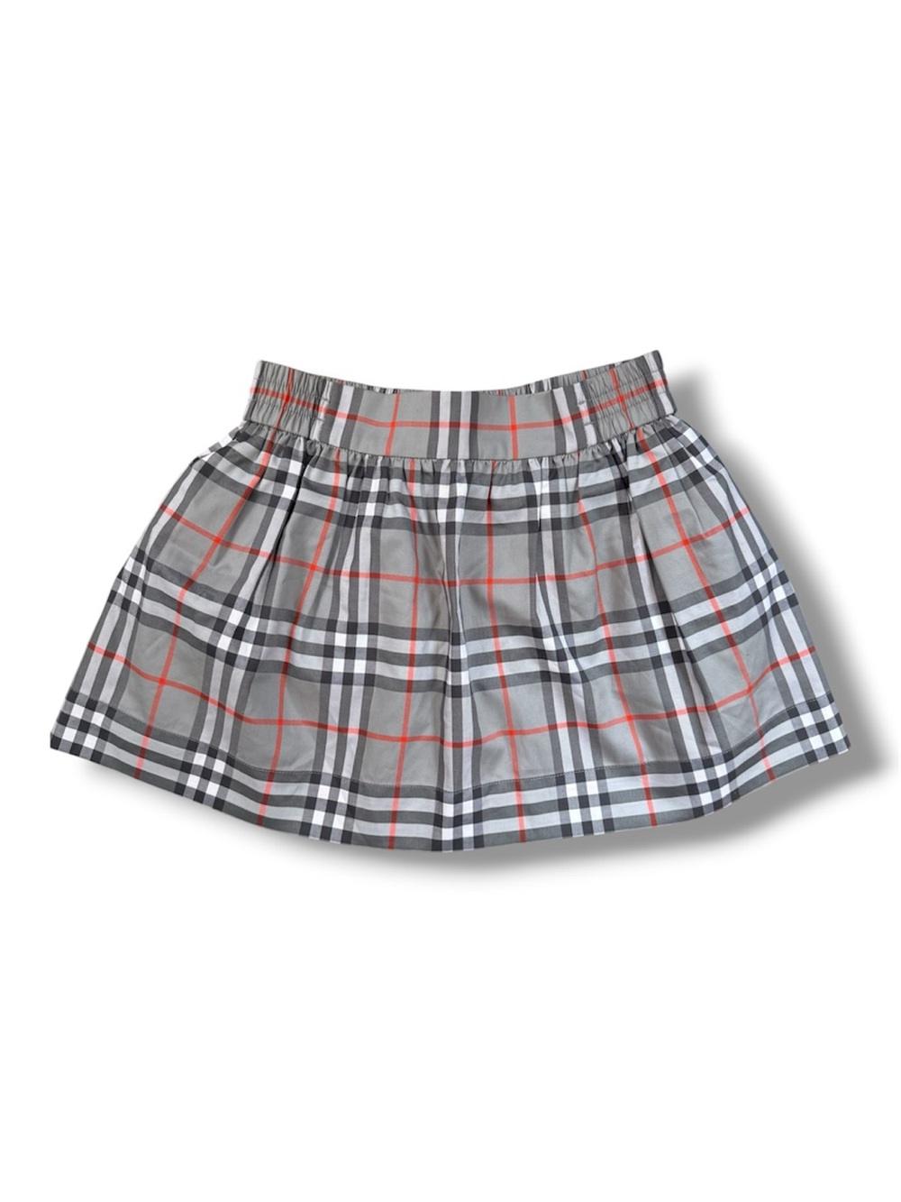 Burberry Gray Plaid Elastic Waist Skirt with Red Windowpane